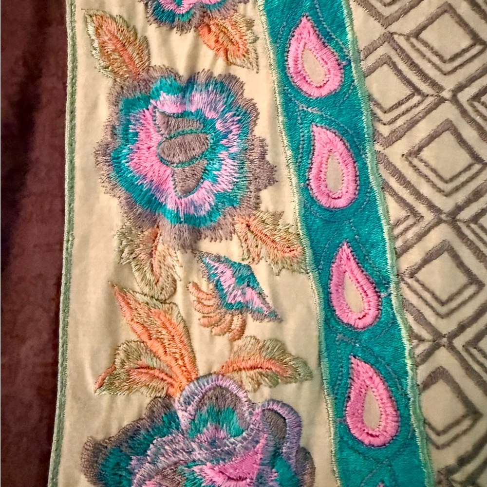 Vintage Brown & Cream Embroidered Kaftan Kurta Maxi Dress with Blue & Pink XL - Picture 7 of 8